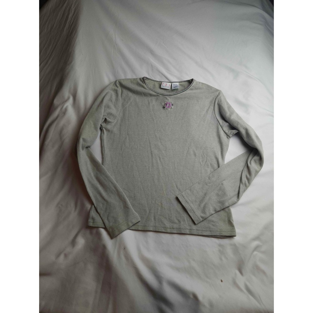 TKS Basics Sage Green Floral Embroidered Long Sleeve Top XL Cotton Blend Womens